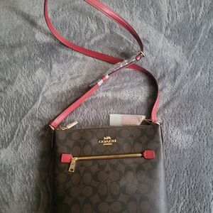 Coach Crossbody Bag in Brown with Pink Trim